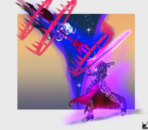 anthro duo giant_sword male melee_weapon polearm spear weapon foxynoms final_fantasy final_fantasy_xiv square_enix colin_(foxynoms) fan_character lagomorph leporid mammal rabbit absurd_res hi_res