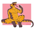 anthro balls belly bodily_fluids breath erection fangs fanning fanning_self foreskin forked_tongue fupa genitals male nude panting penis solo sweat tail teeth tongue yamatopawa reptile scalie snake hi_res