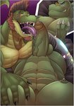 anthro balls biceps big_muscles blue_eyes duo genitals green_body hair male male/male male_penetrated male_penetrating male_penetrating_male muscular muscular_male nipples nude open_mouth oral pecs penetration penis sex size_difference smile tail teeth tongue tongue_out yellow_eyes anthony_milko adelthelizard gator_(streamer) invader_(invaderthegator) alligator alligatorid crocodile crocodilian humanoid lizard reptile scalie absurd_res digital_media_(artwork) hi_res