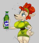 alcohol anthro beer beverage big_breasts breasts clothing dress drunk eyelashes female hand_on_hip solo substance_intoxication spunkyblunk rock_dog rolling_rock hazel_(rock_dog) bovid caprine mammal sheep colored low_res portrait sketch three-quarter_portrait