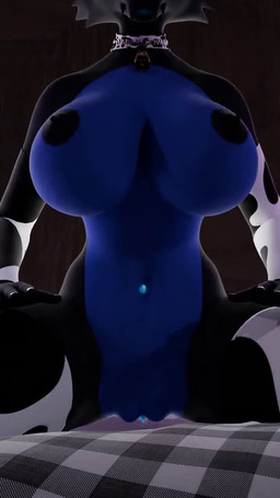 animal_print animal_print_thigh_highs anthro areola bed big_breasts black_areola black_body black_nipples blue_body blue_mouth blue_nails blue_sclera blue_vulva bouncing_breasts breasts clitoris clothing collar colored_nails cow_print cow_print_collar cow_print_thigh_highs eye_scar facial_scar female furniture genitals glowing glowing_mouth glowing_navel glowing_scar hand_on_leg hand_on_own_leg hand_on_own_thigh hand_on_thigh hands_on_hips huge_breasts inside legwear looking_at_viewer nails navel nipples on_bed pattern_clothing pattern_legwear pattern_thigh_highs pupils scar sitting sitting_on_bed smile smiling_at_viewer solo spread_legs spreading thigh_highs vulva white_nose white_pupils wide_hips mrs_dexie nyaasapphire_(modeler) epic_games fortnite pack_leader_highwire canid canine canis mammal wolf 2025 3d_(artwork) 3d_animation 9:16 animated digital_media_(artwork) hi_res high_framerate no_sound short_playtime video