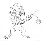 anthro claws fur hair nude pokeball simple_background smile solo standing teeth text white_background zaush nintendo pokemon generation_7_pokemon lycanroc midnight_lycanroc pokemon_(species) 2018 black_and_white hi_res monochrome sketch url