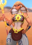 anthro armor armwear black_sclera blurred_background clothed clothing desert detailed_background eyebrows facial_scales fangs female holding_melee_weapon holding_object holding_polearm holding_spear holding_weapon long_tail looking_at_viewer melee_weapon midriff multicolored_clothing orange_body orange_scales outside polearm pupils purple_eyes scale_eyebrows scales slit_pupils smile snake_hood snout solo spear standing tail teeth vambrace ventral_scales weapon noodlerain vidivi cobra reptile scalie snake 2020 hi_res portrait three-quarter_portrait gynomorph_(lore)