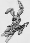 anthro bow_(feature) bow_tie buckteeth grin guitar machine metal musical_instrument playing_guitar playing_music plucked_string_instrument smile solo string_instrument teeth r4v3n_wy7ch five_nights_at_freddy's flying_v scottgames bonnie_(fnaf) leer animatronic lagomorph leporid mammal rabbit robot hi_res monochrome