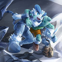 ambiguous_gender anthro blue_body blue_eyes blue_fur clothed clothing fangs footwear fur group male open_mouth pokemorph shoes standing teeth waddledox nintendo pokemon bulbasaur felid generation_1_pokemon mammal pantherine pokemon_(species) tiger 1:1 2018