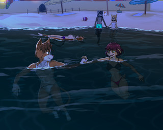 4_toes 5_fingers anthro beach black_bra black_clothing black_hair black_panties black_underwear blonde_hair blue_clothing blue_eyes blue_panties blue_underwear boxers_(clothing) bra breasts briefs brown_body brown_eyes brown_fur brown_hair casual_exposure clothed clothed_anthro clothed_female clothed_male clothing exposure_variation eyewear feet female fingers floating fur glasses green_boxers green_clothing green_underwear grey_body grey_fur group hair hand_holding hindpaw humanoid_hands interspecies interspecies_romance love male male/female multicolored_body multicolored_fur night nipples outside panties partially_submerged paws public purple_clothing purple_shirt purple_tank_top purple_topwear romantic romantic_ambiance romantic_couple shirt swimming swimming_in_underwear tail tank_top tighty_whities toes topless topless_anthro topless_female topless_male topwear two_tone_body two_tone_fur underwear walking water wearing_glasses white_body white_briefs white_clothing white_fur white_shirt white_tank_top white_topwear white_underwear diacordst on_your_tail chea_(on_your_tail) diana_caproni_(on_your_tail) lexua_(on_your_tail) paun_(on_your_tail) peina_(on_your_tail) bovid calico_cat canid canine canis caprine domestic_cat felid feline felis goat mammal tabby_cat wolf 5:4 hi_res