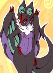 anthro biped breasts female front_view membrane_(anatomy) membranous_wings nipples non-mammal_breasts nude pokemorph pose solo standing tail wings omumacaw mythology nintendo pokemon bat dragon generation_6_pokemon mammal mythological_creature mythological_scalie noivern pokemon_(species) scalie