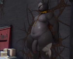 against_surface against_wall alley anthro balls balls_expansion belly belly_expansion belly_inflation belly_rub belly_squish big_balls big_belly big_penis black_body bodily_fluids chain collar expansion genital_expansion genital_fluids genitals glistening hand_on_belly huge_balls huge_penis humanoid_genitalia humanoid_penis inflation male navel nude open_mouth overweight penis penis_expansion rumbling_stomach slap solo squish standing thick_thighs weight_gain wide_hips morethreedee sound_warning netflix stranger_things reed_(hyenadino) demogorgon 3d_(artwork) 3d_animation animated digital_media_(artwork) short_playtime sound webm