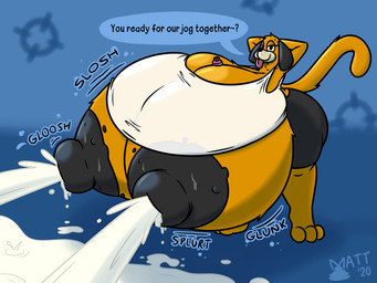 anthro areola big_areola big_breasts big_nipples black_areola black_eyes black_nipples bodily_fluids bottomwear breasts clothing dialogue excessive_lactation exposed_breasts female floppy_ears half-closed_eyes huge_areola huge_breasts huge_nipples hyper hyper_breasts ineffective_clothing lactating looking_at_viewer milk narrowed_eyes nipple_slip nipples onomatopoeia orange_body question_mark shirt shorts solo sound_effects tank_top text topwear mattthetooncat duck_hunt nintendo duck_hunt_dog canid canine canis domestic_dog mammal 4:3 english_text hi_res