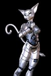 anthro biped black_background breasts female mechanical_body medium_breasts reflective_body simple_background solo standing spookeriffic domestic_cat felid feline felis mammal 2010 3d_(artwork) digital_media_(artwork)