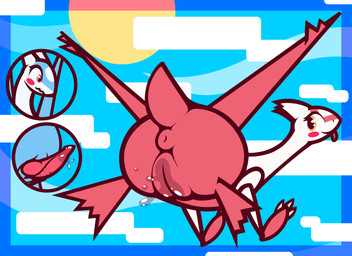 anus big_butt blush bodily_fluids butt cloud duo female feral genital_fluids genitals male penis puffy_anus sun tongue tongue_out vaginal_fluids vulva wings ikakins nintendo pokemon generation_3_pokemon latias latios legendary_pokemon pokemon_(species) 11:8 absurd_res hi_res