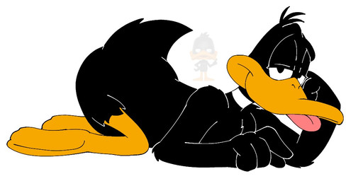anthro black_body blep lying male pose simple_background solo tongue tongue_out toony white_background pt80s0up looney_tunes warner_brothers daffy_duck anatid anseriform avian bird duck