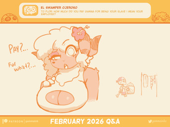accessory anthro big_breasts blush blush_stickers bone breasts cleavage_cutout clothed clothed_female clothing curled_horn cutout dialogue duo eyebrow_through_hair eyebrows eyelashes female female_focus fingers flower flower_in_hair hair hair_accessory hooved_fingers hooves horn looking_at_viewer open_mouth plant q&a simple_background skeleton solo_focus text topwear translucent translucent_hair gammainks flor_(gammainks) gamma_(gammainks) animated_skeleton bovid caprine mammal sheep undead 2026 absurd_res artist_name digital_media_(artwork) english_text hi_res monochrome orange_monochrome