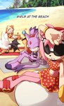 anthro beach bikini breasts clothing day electronics eyelashes eyewear female fur group outside phone purple_body purple_fur purse sand sand_castle sculpture sea sitting sky sunglasses swimwear tail text two-piece_swimsuit water kiikoi11 sega sonic_adventure sonic_the_hedgehog_(series) amy_rose blaze_the_cat chaos_(sonic) cream_the_rabbit rouge_the_bat bat domestic_cat eulipotyphlan felid feline felis hedgehog lagomorph leporid mammal rabbit english_text hi_res