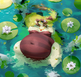 3_toes anthro bare_shoulders belly big_belly big_breasts big_tail birch_tree breasts brown_hair brown_spots clothing countershading digit_ring eyelashes feet female female_anthro floating flower green_body green_spots green_tail hair high-angle_view huge_belly huge_tail jewelry lily_pad long_eyelashes long_tail markings morbidly_obese morbidly_obese_anthro morbidly_obese_female navel navel_outline necklace obese obese_anthro obese_female one-piece_swimsuit overweight overweight_anthro overweight_female partially_submerged plant red_clothing red_swimwear ring scenery snout solo spots spotted_markings spotted_tail strapless_clothing strapless_swimwear swimming swimwear tail tail_markings thick_tail thick_thighs toe_ring toes tree waterlily white_arms white_body white_countershading white_flower white_legs wide_hipped_anthro wide_hipped_female wide_hips miluinaoxie mythology dragon mythological_creature mythological_scalie scalie 2023 detailed digital_media_(artwork) digital_painting_(artwork) hi_res painting_(artwork)