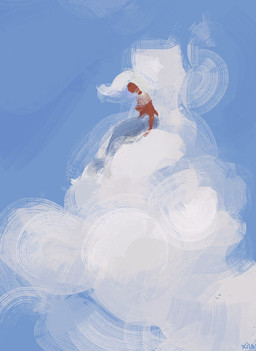breasts cloud dark_body dark_skin female hair nude outside sitting sky solo split_form white_hair xiunens aquatic humanoid merfolk 2018 absurd_res digital_media_(artwork) digital_painting_(artwork) hi_res painting_(artwork)