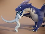 2021 3d_(artwork) 4:3 anthro anthro_prey arceronth blender_(artwork) blue_body blue_eyes blue_fur blue_tongue digital_media_(artwork) dragon duo female female_prey feral fluffy food fur furred_dragon furred_scalie hi_res horn hungry imminent_vore lothar male male/female male_pred membrane_(anatomy) membranous_wings multicolored_body multicolored_fur mythological_creature mythological_scalie mythology open_mouth oral_vore paws scalie sera_(sera) size_difference soft_vore tail teeth throat tongue tongue_out two_tone_body two_tone_fur vore wet white_body white_fur wings