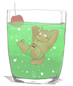anthro blush bottomwear brown_body brown_fur clothing fur kemono male shorts solo underwater water hone-bk canid canine canis domestic_dog mammal 2015