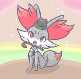ambiguous_feral ambiguous_gender cane clothed clothed_feral clothing digitigrade feral front_view hat headgear headwear looking_at_viewer object_in_mouth quadruped simple_background sitting solo sparkles top_hat gd-058 nintendo pokemon canid fennekin generation_6_pokemon mammal pokemon_(species) shiny_pokemon 2020 aliasing binary_drawing digital_drawing_(artwork) digital_media_(artwork) full-length_portrait japanese_description portrait translated_description