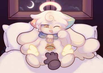ambiguous_gender anthro belly_eye blush blush_lines disembodied_hand halo heart_pupils heart_symbol night null null_stimulation paws pillow solo window wings conditional_dnp tuvandalist devil_connection makemon kupyadel_(makemon) genderfluid_(lore) nonbinary_(lore)