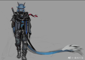 anthro blue_body blue_eyes blue_fur blue_tail bottomwear clothed clothing front_view fur grey_background grey_bottomwear grey_clothing grey_horn grey_pants grey_topwear heterochromia horn male male_anthro melee_weapon pants red_eyes simple_background solo standing sword sword_on_back tail tail_tuft topwear tuft weapon weapon_on_back white_tail awaldkize mythology dragon furred_dragon furred_scalie mythological_creature mythological_scalie scalie full-length_portrait portrait