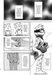 anthro bemani bottomless clothed clothing comic cooking english_text eyes_closed eyewear felid food goggles greyscale group happy harusuke konami male mammal monochrome ollie_(pop'n_music) pantherine pop'n_music snow_leopard snowboard text young young_anthro