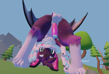 bent_over big_penis birthmark butt feet genitals looking_at_viewer male markings penis presenting solo spreading wings snowie1_(artist) ivy_glacier bat mammal 3d_(artwork) blender_(artwork) digital_media_(artwork) hi_res