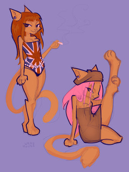 anthro beret cigarette cigarette_smoke clothed clothing corset doja_cat_(werehouse) female gem hat headgear headwear lingerie lyrics pantsless pearl_(gem) raised_leg smoke solo stretching text topwear union_jack werehouse doja_cat domestic_cat felid feline felis mammal absurd_res english_text hi_res sketch