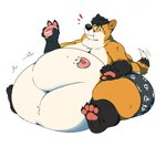 anthro belly belly_overhang big_belly big_butt black_body black_fur black_hair blush boxers_(clothing) boxers_only butt claws clothed clothing dessert dipstick_tail doughnut fat_rolls food fur hair holding_doughnut holding_food holding_object huge_belly hyper hyper_belly male markings moobs morbidly_obese morbidly_obese_anthro morbidly_obese_male motion_lines navel neck_rolls obese obese_anthro obese_male orange_body orange_fur overweight overweight_anthro overweight_male pastry pawpads print_boxers print_clothing print_underwear simple_background sitting skull_and_crossbones solo surprise tail tail_markings thick_thighs toe_claws topless underwear underwear_only weight_gain white_background white_body white_fur wide_hips okaeri canid canine fox mammal