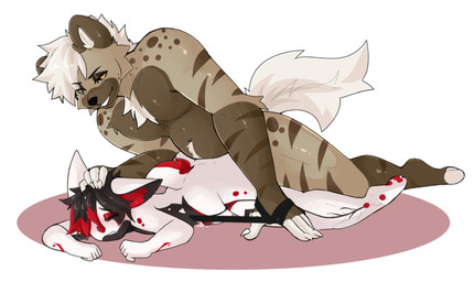 anthro belly_tuft black_sclera brown_body brown_fur bulge butt chest_tuft clothed clothing collar dominant dominant_gynomorph dominant_intersex dominant_male duo fur gynomorph hair inner_ear_fluff intersex intersex/male larger_male leash leash_pull looking_at_another looking_at_partner looking_pleasured male male_on_top on_top red_body red_eyes red_fur sex size_difference slightly_chubby smile tuft underwear underwear_only white_body white_fur white_hair jj_sun bat flying_fox hyena mammal megabat hi_res trans_(lore) trans_woman_(lore)