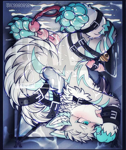 anal_orgasm anthro ball_in_ass bell bodily_fluids cum ejaculation genital_fluids genitals hands-free kneeling male messy orgasm penis raised_tail solo tail trapped gracieamai canid canine canis domestic_dog mammal hi_res