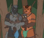 anthro bulge family forest group male male/male muscular plant pregnant pregnant_anthro pregnant_male smile tree tribal young hunterramirez canid canine canis mammal wolf father_(lore) father_and_child_(lore) parent_(lore) parent_and_child_(lore)