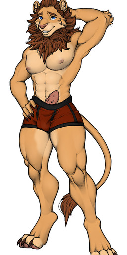 abs animal_genitalia animal_penis anthro areola ball_bulge biped blue_eyes boxers_(clothing) boxers_only brown_mane claws clothed clothing digitigrade erection feet feline_genitalia feline_penis fingers front_view fur genitals humanoid_hands male mane muscular muscular_anthro muscular_legs muscular_male nervous nervous_smile nipples paws pecs penis penis_poking_out pose shy simple_background solo spiked_penis spikes spikes_(anatomy) tail tan_body tan_fur toe_claws toes topless topless_anthro topless_male underwear underwear_only white_background spottedp_anda0046 leo_(space_engy) felid lion mammal pantherine 2025 colored full-length_portrait hi_res portrait shaded