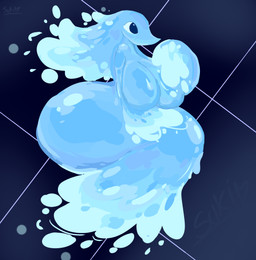 anthro big_breasts big_butt blue_body breasts butt female huge_breasts huge_butt nude simple_background solo water sukimarmallowcake deltarune undertale_(series) miss_mizzle darkner elemental_creature water_creature 2026 absurd_res full-length_portrait hi_res portrait
