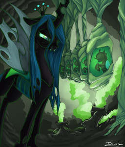 black_body black_fur chrysalis clone crown fangs female feral fur green_eyes green_hair group hair headgear hole_(anatomy) horn insect_wings queen royalty smile teeth wings dsurion friendship_is_magic hasbro my_little_pony queen_chrysalis_(mlp) arthropod changeling_(mlp) equid mammal 2012 hi_res