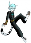 anthro bottomwear clothed clothing digitigrade hair male one_leg_up pants pawpads paws raised_leg shirt short_hair simple_background solo tail topwear white_background conditional_dnp tom_fischbach twokinds tiger_trace felid keidran mammal 2004 colored