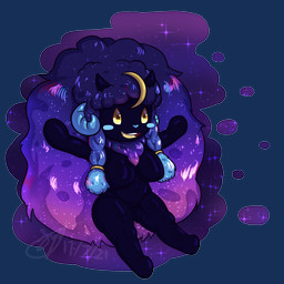 anthro big_breasts braided_hair breasts chibi cosmic_background cosmic_hair dark_body ethereal_hair female fluffy fluffy_hair fur hair horn long_hair multicolored_body multicolored_fur pupils solo unusual_pupils yellow_eyes syst nintendo pokemon fan_character starla_(syst) cosmog generation_5_pokemon generation_7_pokemon generation_8_pokemon hybrid legendary_pokemon pokemon_(species) whimsicott wooloo 1:1 2021 alpha_channel digital_media_(artwork) hi_res shaded