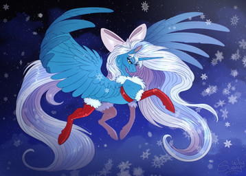 clothing feral fluffy flying footwear fur hair holidays horn legwear long_hair night reward sky smile snow socks stockings wings winter sunny_way christmas hasbro my_little_pony mythology new_year equid equine horse mammal mythological_creature mythological_equine pony winged_unicorn digital_media_(artwork) hi_res