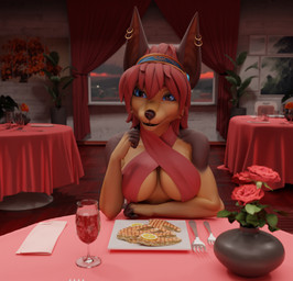 diner female hair princess red_hair restaurant royalty solo vilygota ayn_(fluff-kevlar) canid canine canis jackal mammal hi_res