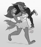 aged_up anthro barefoot carrying_another carrying_partner claws clothing countershade_feet countershading duo fangs feet female footwear hair larger_female long_hair male male/female pawpads plantigrade shoes size_difference skull_and_crossbones smaller_male sneakers teeth toe_claws toes alaynakgray hotel_transylvania mythology dennis_(hotel_transylvania) winnie_werewolf_(hotel_transylvania) canid canine human mammal mythological_canine mythological_creature vampire werecanid werecanine werecreature werewolf absurd_res hi_res monochrome