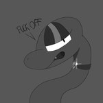 dialogue feral half-closed_eyes heart_symbol looking_away male narrowed_eyes neck_collar open_mouth profanity simple_background smooth_skin solo fennix2000 fennix_(fennix2000) reptile scalie snake 1:1 greyscale hi_res monochrome