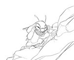 antennae_(anatomy) back_spines chest_tuft claws duo fur head_tuft male narrowed_eyes notched_ear rock simple_background tuft white_background unknown_artist dc_comics disney lilo_and_stitch the_flash_(series) think_mark_think! barry_allan_(dc) stitch_(lilo_and_stitch) the_flash alien experiment_(lilo_and_stitch) human mammal 2022 black_and_white meme monochrome