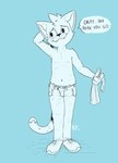 anthro belly challenge clothed clothing male navel nervous nervous_smile nervous_sweat shy solo speech_bubble tail taking_off_shirt tattoo teasing text topless topless_male underwear undressing katxfish katxlogan domestic_cat felid feline felis mammal absurd_res hi_res