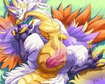 absurd_res animal_genitalia anus big_penis biped bodily_fluids claws countershade_face countershade_neck countershade_tail countershade_torso countershading cygames dragalia_lost dragon english_text erection feathered_dragon feathered_scalie feathered_wings feathers feral genital_fluids genital_slit genitals hi_res horn jupiter_(dragalia_lost) mythil_flower mythological_creature mythological_scalie mythology nintendo open_mouth penis precum scalie solo speech_bubble tail tapering_penis text vein veiny_penis wings