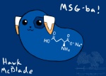 :3 ambiguous_gender bean blue_background blue_body carbon_(element) chemistry food hexagon humor hydrogen_(element) mascot mascot_contest melee_weapon molecule monosodium_glutamate nitrogen_(element) oxygen simple_background sodium_(element) solo sword text weapon hawk_mcblade e621 mameshiba esix accipitrid accipitriform avian bean_(mameshiba) bird canid canine canis chemical_elemental_creature domestic_dog food_creature mammal english_text watermark