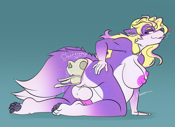 abdominal_bulge after_vore all_fours anal_bone_disposal anthro anus areola backsack balls big_breasts bimbo_anthro black_pawpads blonde_hair bodily_fluids bone bone_disposal breasts butt constellation_markings death digestion dipstick_tail disposal ear_markings fatal_vore fur genital_fluids genitals gloves_(marking) gynomorph hair heart_symbol huge_breasts intersex leg_markings lips long_hair looking_at_viewer markings multi_tail multicolored_body nipples onomatopoeia pawpads penis pink_areola pink_nipples purple_body purple_fur rumbling_stomach simple_background skull smile socks_(marking) solo sound_effects spread_anus spreading star tail tail_markings text thick_lips thick_thighs vore servo117 instant_loss_2koma bimbo_tanti canid canine fox mammal 11:8 2025 absurd_res colored digital_drawing_(artwork) digital_media_(artwork) hi_res