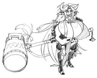big_breasts breasts clothing female footwear hair hammer high_heels horn huge_breasts hyper hyper_breasts long_hair shoes simple_background solo tools white_background sepiascribe meushi_mattie_(matsu-sensei) animal_humanoid bovid bovid_humanoid humanoid mammal mammal_humanoid 2025 monochrome