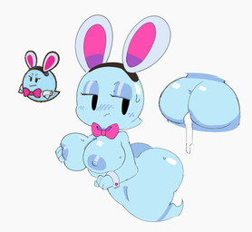 accessory anthro areola big_breasts big_butt blush bodily_fluids breast_squish breasts butt clothing cum cum_inside fake_ears fake_rabbit_ears female genital_fluids hand_on_breast holding_breast looking_back nipples nude nude_female simple_background solo squish sweat sleepysous mario_bros nintendo paper_mario paper_mario:_the_thousand_year_door peeka_(mario) boo_(mario) ghost spirit 2022 digital_media_(artwork)