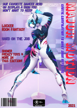 5_fingers anthro anus ass_up balls blue_hair butt butt_grab clothing dancing detailed_background erection feet fingers fur genitals green_eyes hair hand_on_butt inner_ear_fluff legwear looking_at_viewer looking_back magazine male multicolored_body multicolored_fur multicolored_tail nude pole pole_dancing pole_grab presenting presenting_anus presenting_balls presenting_hindquarters solo striped_body striped_fur stripes stripper_pole tail text tuft givo canid canine canis mammal wolf cover digital_drawing_(artwork) digital_media_(artwork) english_text hi_res magazine_cover