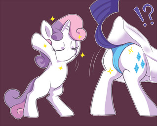 bottomwear butt clothing cutie_mark dress duo exclamation_point eyes_closed female feral fur hair horn interrobang lifting multicolored_hair panties purple_background question_mark simple_background skirt standing two_tone_hair underwear white_body white_fur young young_feral aosion friendship_is_magic hasbro my_little_pony mythology rarity_(mlp) sweetie_belle_(mlp) equid equine mammal mythological_creature mythological_equine unicorn 2013 sibling_(lore) sister_(lore) sisters_(lore)
